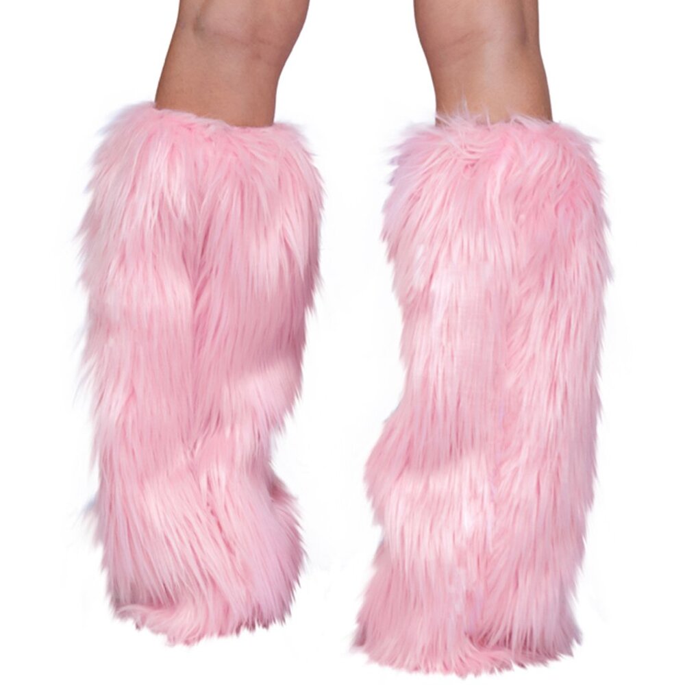 Baby Pink Furry Leg Warmers Boot Covers - Picture 2 of 4